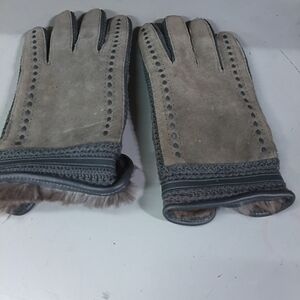 Men's Gray Vinyl And Suede And Rabbit Gloves